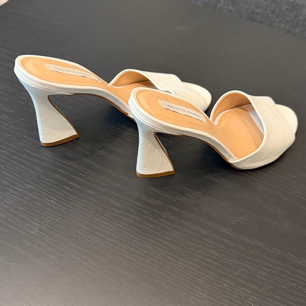 Saks Fifth Avenue White Croc-Embossed Leather Heeled Sandals - Picture 6 of 8